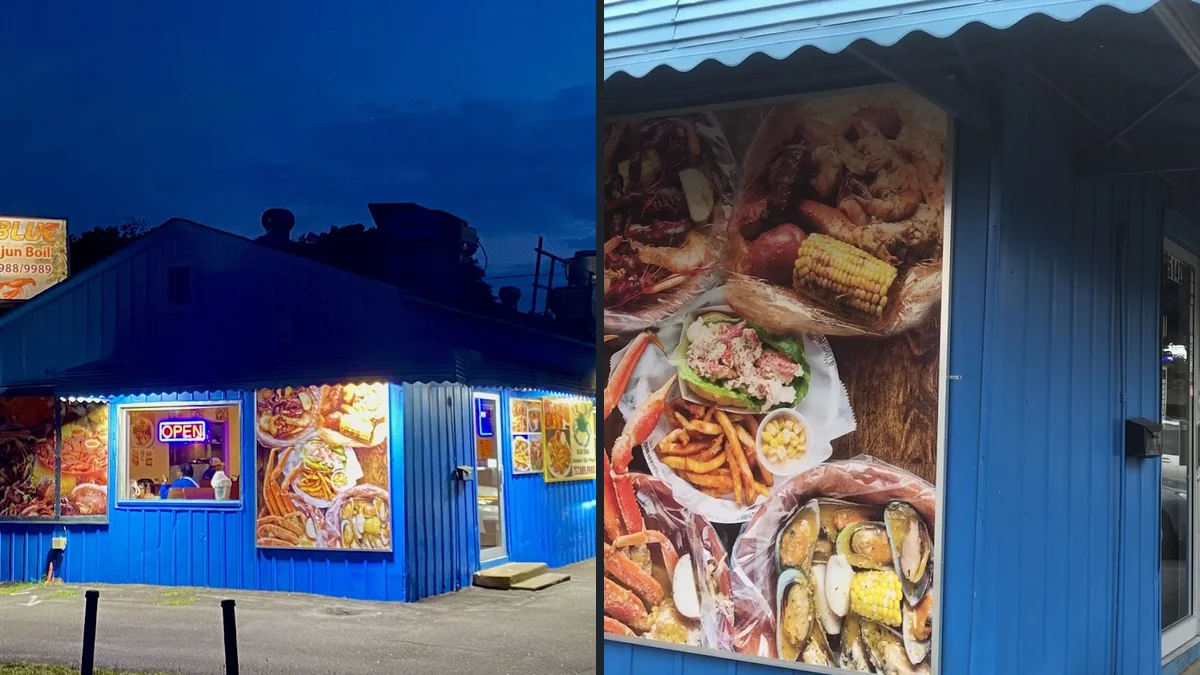 Casual interior with seafood meals ready to eat